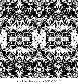 Seamless abstract monochrome engraving pattern. Texture for certificate or diploma, currency and money design. Single-leaf woodcut, xylography, printmaking. Vector Illustration