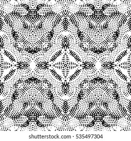 Seamless abstract monochrome engraving pattern. Texture for certificate or diploma, currency and money design. Single-leaf woodcut, xylography, printmaking. Vector Illustration