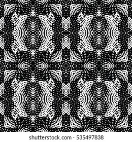Seamless abstract monochrome engraving pattern. Texture for certificate or diploma, currency and money design. Single-leaf woodcut, xylography, printmaking. Vector Illustration