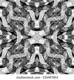 Seamless abstract monochrome engraving pattern. Texture for certificate or diploma, currency and money design. Single-leaf woodcut, xylography, printmaking. Vector Illustration