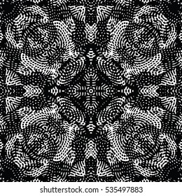 Seamless abstract monochrome engraving pattern. Texture for certificate or diploma, currency and money design. Single-leaf woodcut, xylography, printmaking. Vector Illustration