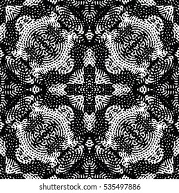 Seamless abstract monochrome engraving pattern. Texture for certificate or diploma, currency and money design. Single-leaf woodcut, xylography, printmaking. Vector Illustration