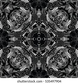 Seamless abstract monochrome engraving pattern. Texture for certificate or diploma, currency and money design. Single-leaf woodcut, xylography, printmaking. Vector Illustration