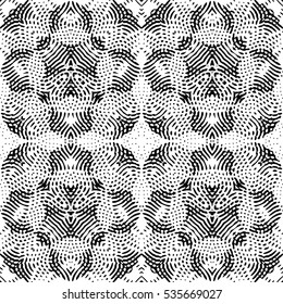 Seamless abstract monochrome engraving pattern. Texture for certificate or diploma, currency and money design. Single-leaf woodcut, xylography, printmaking. Vector Illustration