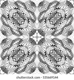 Seamless abstract monochrome engraving pattern. Texture for certificate or diploma, currency and money design. Single-leaf woodcut, xylography, printmaking. Vector Illustration