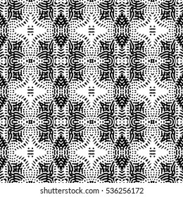 Seamless abstract monochrome engraving pattern. Texture for certificate or diploma, currency and money design. Single-leaf woodcut, xylography, printmaking. Vector Illustration