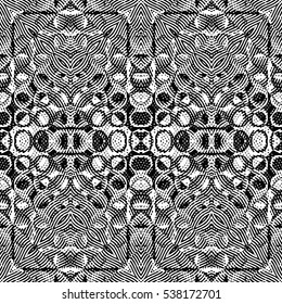 Seamless abstract monochrome engraving pattern. Texture for certificate or diploma, currency and money design. Single-leaf woodcut, xylography, printmaking. Vector Illustration