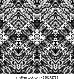 Seamless abstract monochrome engraving pattern. Texture for certificate or diploma, currency and money design. Single-leaf woodcut, xylography, printmaking. Vector Illustration
