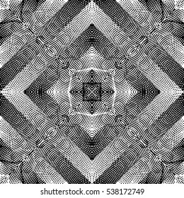 Seamless abstract monochrome engraving pattern. Texture for certificate or diploma, currency and money design. Single-leaf woodcut, xylography, printmaking. Vector Illustration