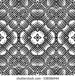 Seamless abstract monochrome engraving pattern. Texture for certificate or diploma, currency and money design. Single-leaf woodcut, xylography, printmaking. Vector Illustration