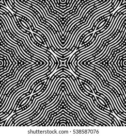 Seamless abstract monochrome engraving pattern. Texture for certificate or diploma, currency and money design. Single-leaf woodcut, xylography, printmaking. Vector Illustration