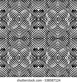 Seamless abstract monochrome engraving pattern. Texture for certificate or diploma, currency and money design. Single-leaf woodcut, xylography, printmaking. Vector Illustration