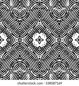 Seamless abstract monochrome engraving pattern. Texture for certificate or diploma, currency and money design. Single-leaf woodcut, xylography, printmaking. Vector Illustration
