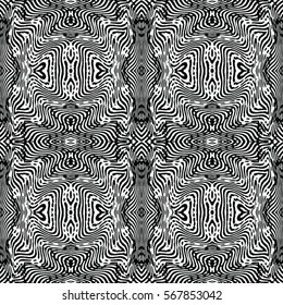 Seamless abstract monochrome engraving pattern. Texture for certificate or diploma, currency and money design. Single-leaf woodcut, xylography, printmaking. Vector Illustration