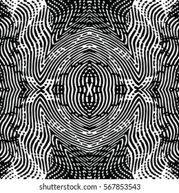 Seamless abstract monochrome engraving pattern. Texture for certificate or diploma, currency and money design. Single-leaf woodcut, xylography, printmaking. Vector Illustration