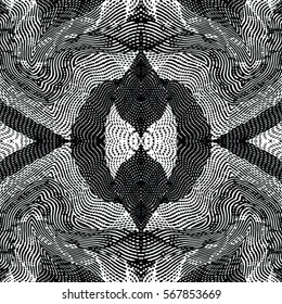Seamless abstract monochrome engraving pattern. Texture for certificate or diploma, currency and money design. Single-leaf woodcut, xylography, printmaking. Vector Illustration
