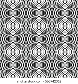 Seamless abstract monochrome engraving pattern. Texture for certificate or diploma, currency and money design. Single-leaf woodcut, xylography, printmaking. Vector Illustration