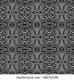 Seamless abstract monochrome engraving pattern. Texture for certificate or diploma, currency and money design. Single-leaf woodcut, xylography, printmaking. Vector Illustration