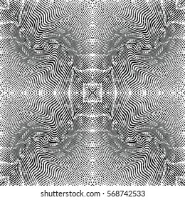 Seamless abstract monochrome engraving pattern. Texture for certificate or diploma, currency and money design. Single-leaf woodcut, xylography, printmaking. Vector Illustration