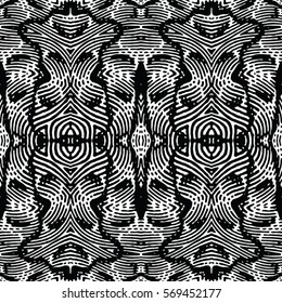 Seamless abstract monochrome engraving pattern. Texture for certificate or diploma, currency and money design. Single-leaf woodcut, xylography, printmaking. Vector Illustration