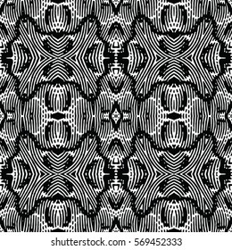 Seamless abstract monochrome engraving pattern. Texture for certificate or diploma, currency and money design. Single-leaf woodcut, xylography, printmaking. Vector Illustration