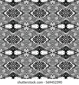 Seamless abstract monochrome engraving pattern. Texture for certificate or diploma, currency and money design. Single-leaf woodcut, xylography, printmaking. Vector Illustration