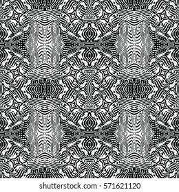 Seamless abstract monochrome engraving pattern. Texture for certificate or diploma, currency and money design. Single-leaf woodcut, xylography, printmaking. Vector Illustration