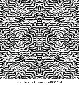 Seamless abstract monochrome engraving pattern. Texture for certificate or diploma, currency and money design. Single-leaf woodcut, xylography, printmaking. Vector Illustration