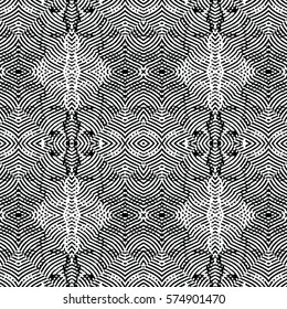 Seamless abstract monochrome engraving pattern. Texture for certificate or diploma, currency and money design. Single-leaf woodcut, xylography, printmaking. Vector Illustration