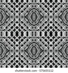 Seamless abstract monochrome engraving pattern. Texture for certificate or diploma, currency and money design. Single-leaf woodcut, xylography, printmaking. Vector Illustration