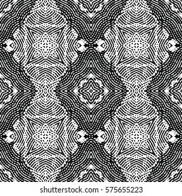 Seamless abstract monochrome engraving pattern. Texture for certificate or diploma, currency and money design. Single-leaf woodcut, xylography, printmaking. Vector Illustration