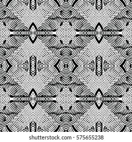 Seamless abstract monochrome engraving pattern. Texture for certificate or diploma, currency and money design. Single-leaf woodcut, xylography, printmaking. Vector Illustration