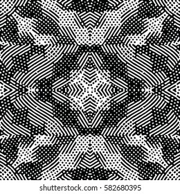 Seamless abstract monochrome engraving pattern. Texture for certificate or diploma, currency and money design. Single-leaf woodcut, xylography, printmaking. Vector Illustration