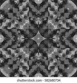 Seamless abstract monochrome engraving pattern. Texture for certificate or diploma, currency and money design. Single-leaf woodcut, xylography, printmaking. Vector Illustration