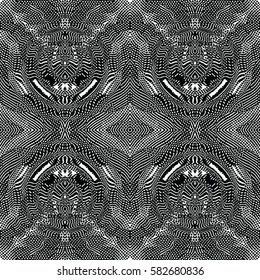 Seamless abstract monochrome engraving pattern. Texture for certificate or diploma, currency and money design. Single-leaf woodcut, xylography, printmaking. Vector Illustration