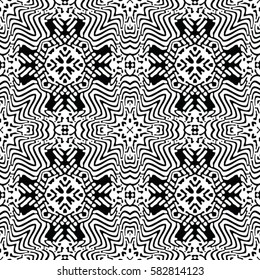 Seamless abstract monochrome engraving pattern. Texture for certificate or diploma, currency and money design. Single-leaf woodcut, xylography, printmaking. Vector Illustration