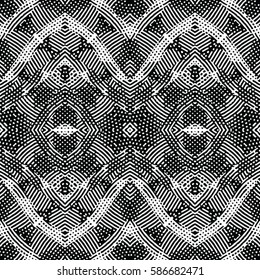 Seamless abstract monochrome engraving pattern. Texture for certificate or diploma, currency and money design. Single-leaf woodcut, xylography, printmaking. Vector Illustration