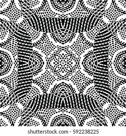 Seamless abstract monochrome engraving pattern. Texture for certificate or diploma, currency and money design. Single-leaf woodcut, xylography, printmaking. Vector Illustration