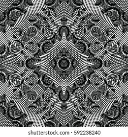 Seamless abstract monochrome engraving pattern. Texture for certificate or diploma, currency and money design. Single-leaf woodcut, xylography, printmaking. Vector Illustration