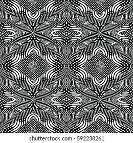 Seamless abstract monochrome engraving pattern. Texture for certificate or diploma, currency and money design. Single-leaf woodcut, xylography, printmaking. Vector Illustration