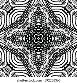 Seamless abstract monochrome engraving pattern. Texture for certificate or diploma, currency and money design. Single-leaf woodcut, xylography, printmaking. Vector Illustration