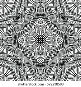 Seamless abstract monochrome engraving pattern. Texture for certificate or diploma, currency and money design. Single-leaf woodcut, xylography, printmaking. Vector Illustration