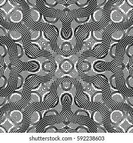 Seamless abstract monochrome engraving pattern. Texture for certificate or diploma, currency and money design. Single-leaf woodcut, xylography, printmaking. Vector Illustration