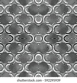 Seamless abstract monochrome engraving pattern. Texture for certificate or diploma, currency and money design. Single-leaf woodcut, xylography, printmaking. Vector Illustration