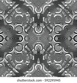 Seamless abstract monochrome engraving pattern. Texture for certificate or diploma, currency and money design. Single-leaf woodcut, xylography, printmaking. Vector Illustration