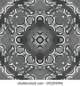 Seamless abstract monochrome engraving pattern. Texture for certificate or diploma, currency and money design. Single-leaf woodcut, xylography, printmaking. Vector Illustration