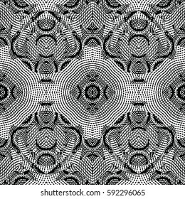 Seamless abstract monochrome engraving pattern. Texture for certificate or diploma, currency and money design. Single-leaf woodcut, xylography, printmaking. Vector Illustration