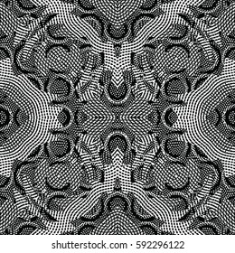 Seamless abstract monochrome engraving pattern. Texture for certificate or diploma, currency and money design. Single-leaf woodcut, xylography, printmaking. Vector Illustration