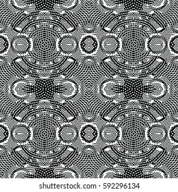 Seamless abstract monochrome engraving pattern. Texture for certificate or diploma, currency and money design. Single-leaf woodcut, xylography, printmaking. Vector Illustration
