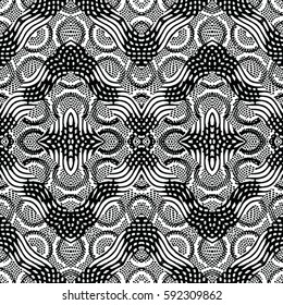 Seamless abstract monochrome engraving pattern. Texture for certificate or diploma, currency and money design. Single-leaf woodcut, xylography, printmaking. Vector Illustration